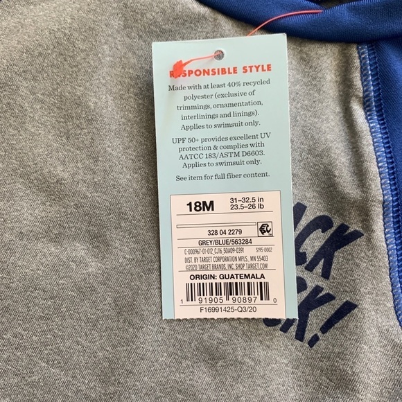 Cat & Jack 18 Month Summer Shark Rashguard Swim Top Blue Gray UPF 50+ P4 - Picture 2 of 6